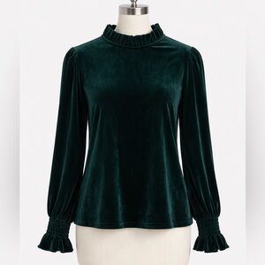 SHEIN Dark Green Velvet Blouse-sz L